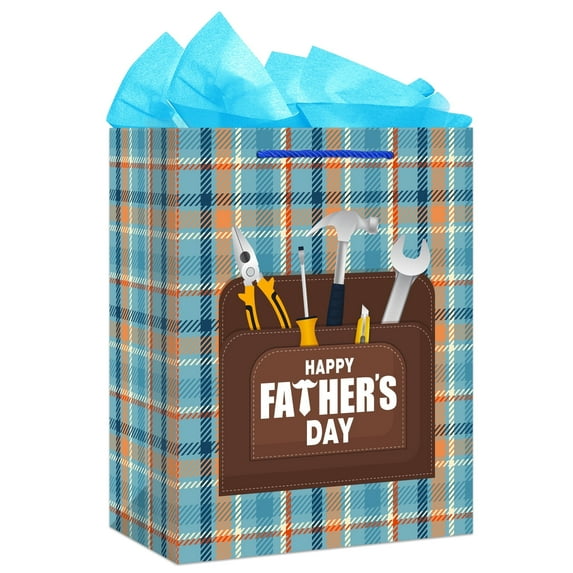 WaaHome Fathers Day Gift Bag - 11.5" Happy Father's Day Paper Gift Bag Fathers Day Gift Bag with Tissue Paper Medium Gift Bag for Dad Husband Grandpa