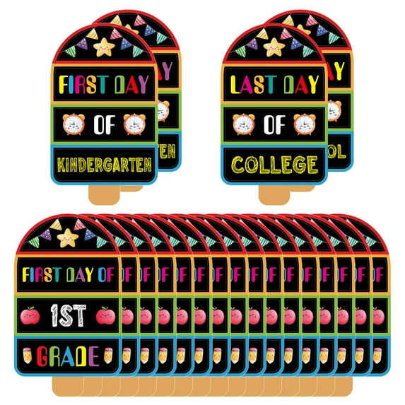 WaaHome First Day and Last Day of School Photo Prop Signs Cute Popsicle Back to School Chalkboard Style Sign for Kids Girl Boy 15 Grades Preschool Kindergarten to College Photo Props Supplies Gifts
