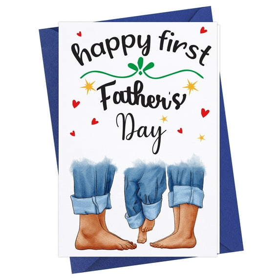 WaaHome First Fathers Day Card - Happy First Father's Day Gifts Card with Envelope First Time Dad Fathers Day Gift for New Dad from Wife Baby Girl Boy