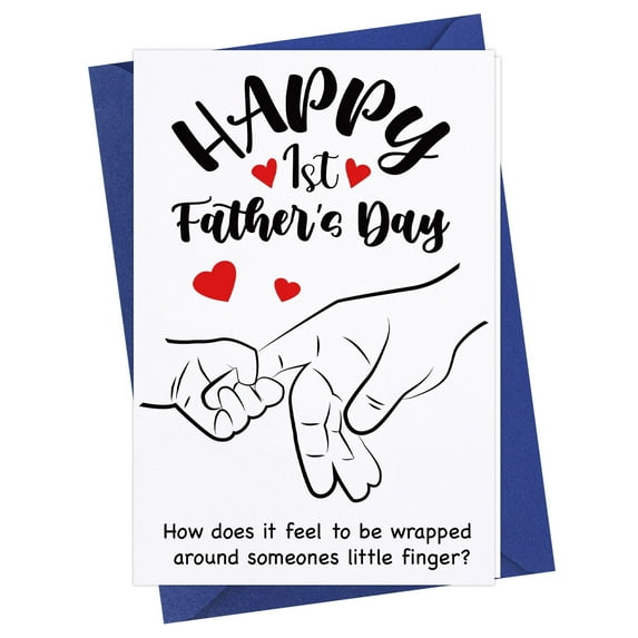 WaaHome First Fathers Day Card - Happy First Father's Day Gifts Card with Envelope First Time Dad Fathers Day Gift for New Dad from Wife Baby Girl Boy