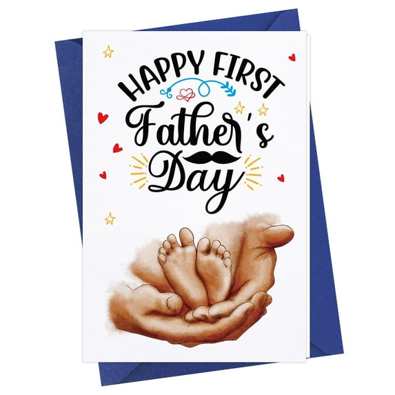 WaaHome First Fathers Day Card - Happy First Father's Day Gifts Card with Envelope First Time Dad Fathers Day Gift for New Dad from Wife Baby Girl Boy