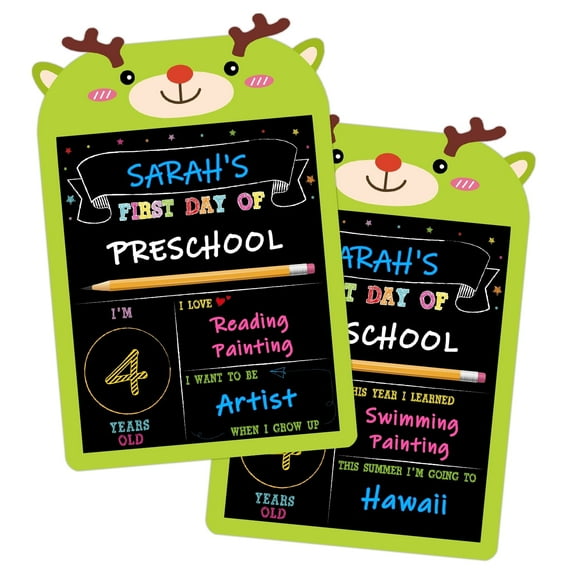 WaaHome First & Last Day of School Board - 9"x13.8" Double Sided Back to School Chalkboard Sign, Deer First Day of School Sign Kindergarten Preschool Gifts Photo Props