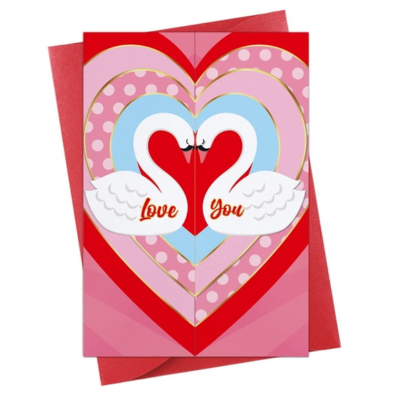 WaaHome Funny Anniversary Card for Him Her Husband Wife Swan Love You Valentines Day Card for Boyfriend Girlfriend Heart-shaped Happy Anniversary Birthday Greeting Gift Card with Envelope for Husband