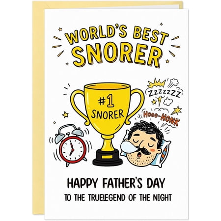 WaaHome Funny Father's Day Card - World's Best Snorer Funny Fathers Day Card for Dad from Daughter Son Wife, Handcrafted Humorous Greeting Gift, Includes Envelope