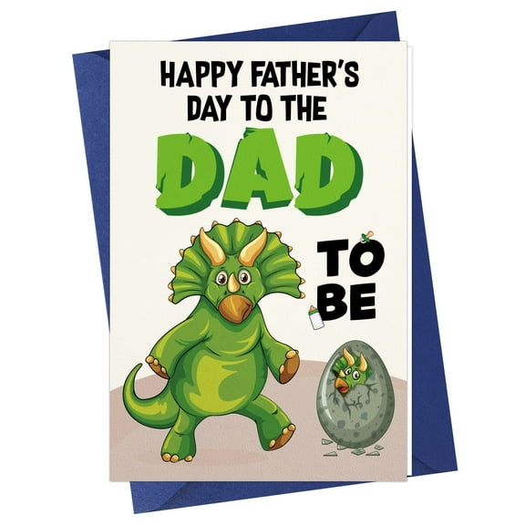 WaaHome Funny First Fathers Day Card for Dad from Baby Daughter Son Dinosaur Happy 1st Father's Day Greeting Card with Envelope for Dad to be New Dad First Time Dad Fathers Day Gift Cards for Husband
