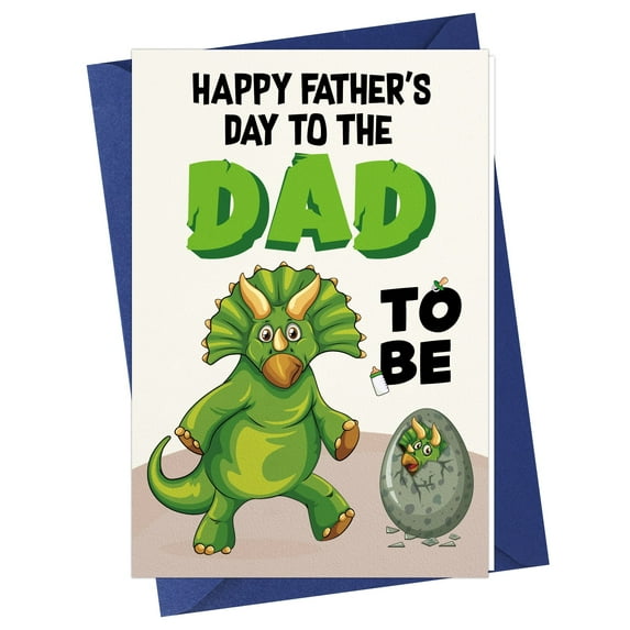 WaaHome Funny First Fathers Day Card for Dad from Baby Daughter Son Dinosaur Happy 1st Father's Day Greeting Card with Envelope for Dad to be New Dad First Time Dad Fathers Day Gift Cards for Husband
