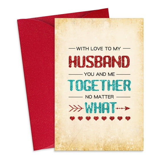 WaaHome Romantic Valentines Card for Husband - You and Me Together No Matter What Sweet Anniversary Card Gifts for Husband from Wife Birthday Card for Husband Fiance Men Him with Envelope