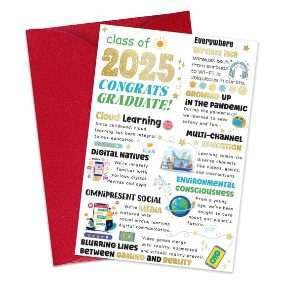 WaaHome Graduation Gift Card 2025 - Vibrant Color Keepsake with Personalized Themes Premium for Handwritten Junior High School Commemorative for Friend