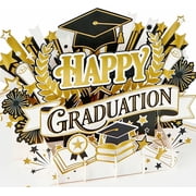 WaaHome Graduation Card Pop Up 2026 - Handmade Premium Black & Gold Foil Congrats Grad Card with Writing Insert, Blank Insert, Envelope, 8x6 Graduation Greeting Cards Gifts for High School College