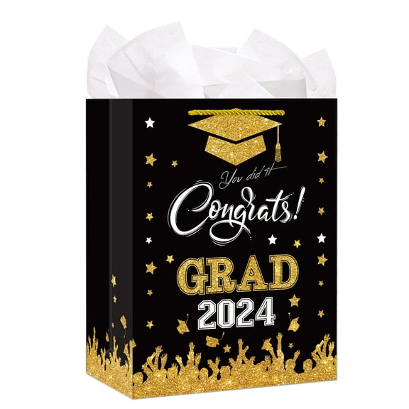 WaaHome Graduation Gift Bags - Class of 2024 Gift Bags with Tissue Paper and Handle 11.5" Medium Graduation Bags for Gifts High School College Graduation Party Favor Bags