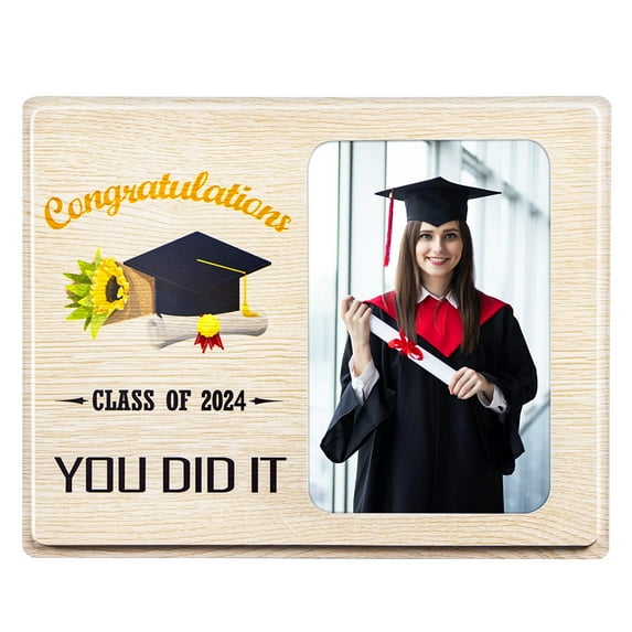WaaHome Graduation Picture Frame, You Did It Class Of 2024 Graduation Gifts for Her Him Wood Graduation Photo Frame for High School College Graduation Gifts