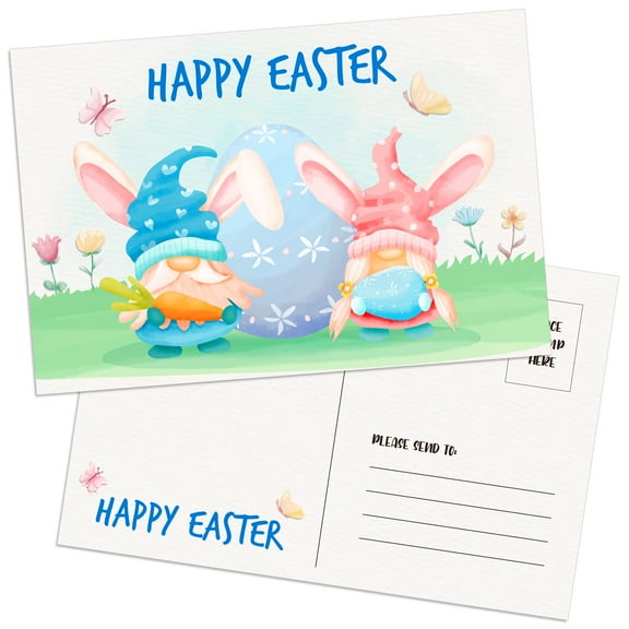 WaaHome Happy Easter Postcards for Kids 30PCS Gnome Easter Eggs Postcards 4"x6" Spring Easter Greeting Cards Assortment Bulk Postcards Gifts