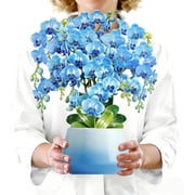 WaaHome Happy Mother's Day Card Pop Up Flowers, 3D Blue Orchid Bouquet for Mom, Grandma, Sister, Daughter, Premium Large Paper Flower Cards for Mom, Everlasting