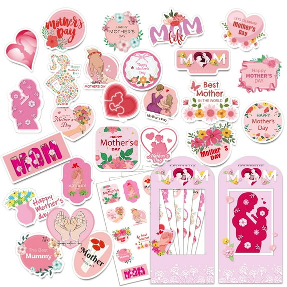 WaaHome Happy Mother's Day Stickers Mothers Day Gift Tags 75PCS Happy Mothers Day Decorations Envelope Seals Stickers Gift Tag Stickers for Boxes Cards Gifts Scrapbooking Mothers Day Party Favors