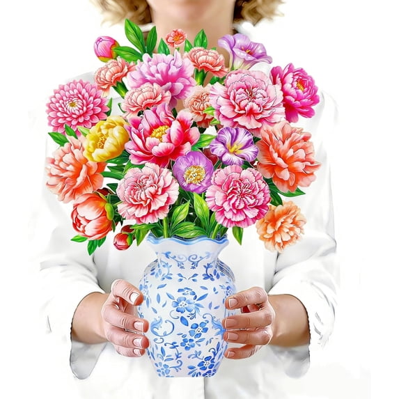 WaaHome Happy Mothers Day Card Pop Up Flowers - Stunning 3D Peony Bouquet for Mom, Grandma, Daughter, Sister, Aunt - Unique Handmade Flower Cards for Mom, Best Gift from Daughter Son