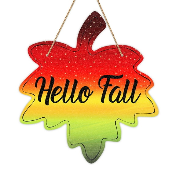 WaaHome Hello Fall Door Sign 11"x12" Maple Leaf Fall Door Decor Sign Farmhouse Autumn Wreaths for Front Door Hello Fall Hanging Sign Autumn Thanksgiving Decoration