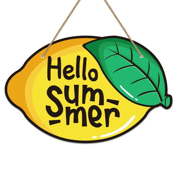 WaaHome Hello Summer Door Signs Lemon Summer Decor Sign Farmhouse Welcome Summer Hanging Signs for Front Door Farmhouse Wall Porch Indoor Outdoor Decorations