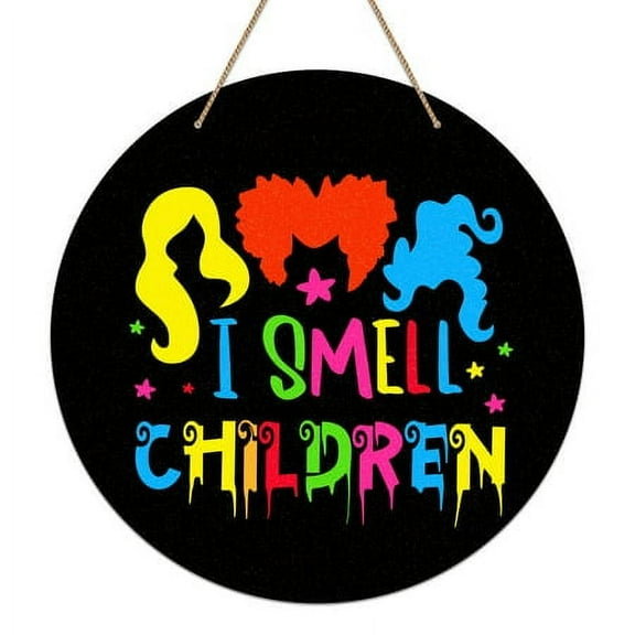 WaaHome Hocus Pocus Decor Sign 12" I Smell Children Hanging Signs,Halloween Door Decorations Halloween Door Hanger Sign for Front Door Decoration