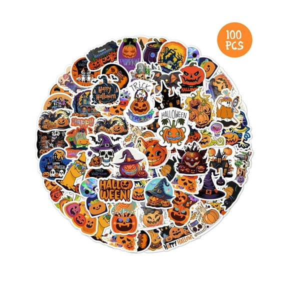 WaaHome Holographic Happy Halloween Stickers - 100Pcs Spooky Halloween Vinyl Stickers Cute Waterproof Water Bottle Stickers for Kids Adults Halloween Classroom Favors