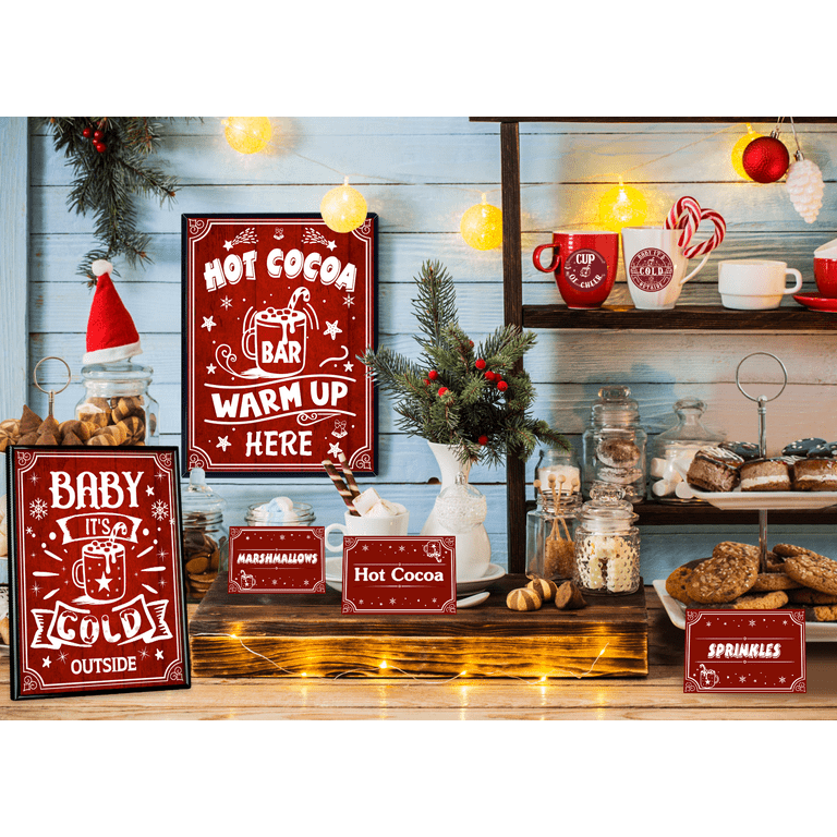 Hot Cocoa Bar Kit Hot Chocolate Bar Supplies Toppings Labels Cup Tags Stickers for Wintertime Holiday Christmas Party New Year Party Birthday Party