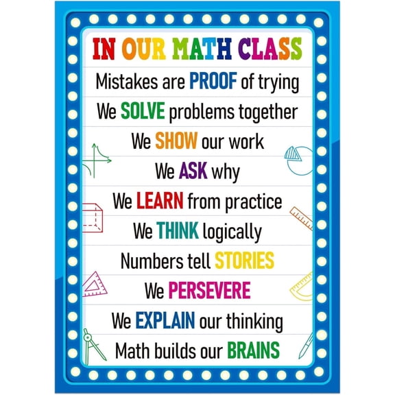 WaaHome In Our Math Class Poster - Growth Mindset Math Classroom Decorations for Elementary Middle High School Educational Motivational Math Bulletin Board Wall Decor Back to School Teacher Supplies