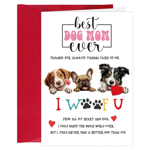WaaHome Mother's Day Card from Dog - 5.5"x8" Best Dog Mom Gifts with Envelope & 3 Lovely Dogs Perfect Mother's Day & Birthday Gift for Dog Moms
