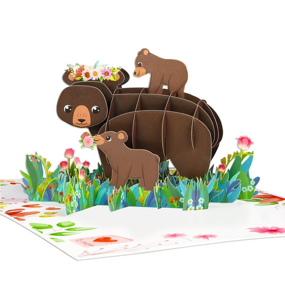 WaaHome Mothers Day Pop Up Cards for Mom 6" X 8" Baby Bear Flower 3D Pop Up Happy Mother's Day Gift Card for Mom Wife Grandma from Husband Daughter Son Mother Day Birthday Greeting Cards with Envelope