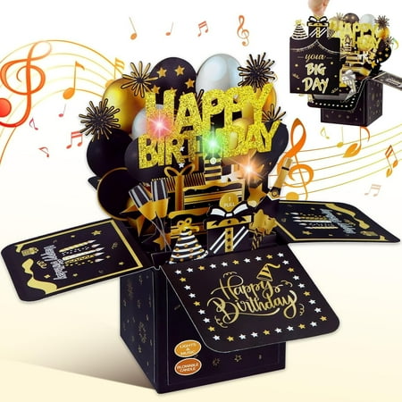 WaaHome Birthday Cards - Pull Out Music and Light & Blowable Cake Pop Up Happy Birthday Cards with Envelope and Blank Insert for Women Men Girls Sister