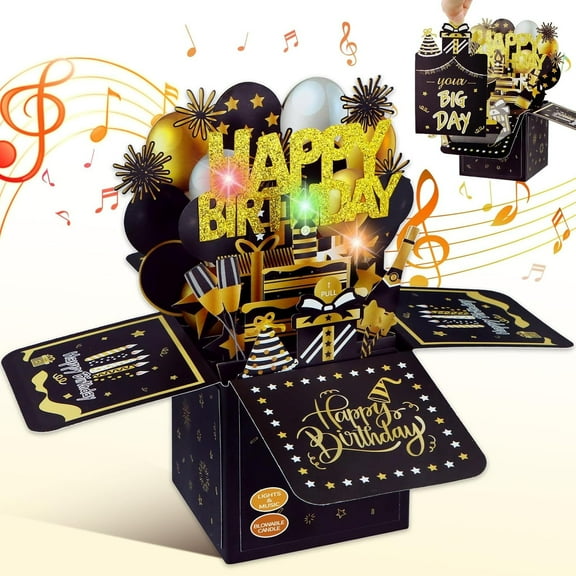WaaHome Birthday Cards - Pull Out Music and Light ＆ Blowable Cake Pop Up Happy Birthday Cards with Envelope and Blank Insert for Women Men Girls Sister