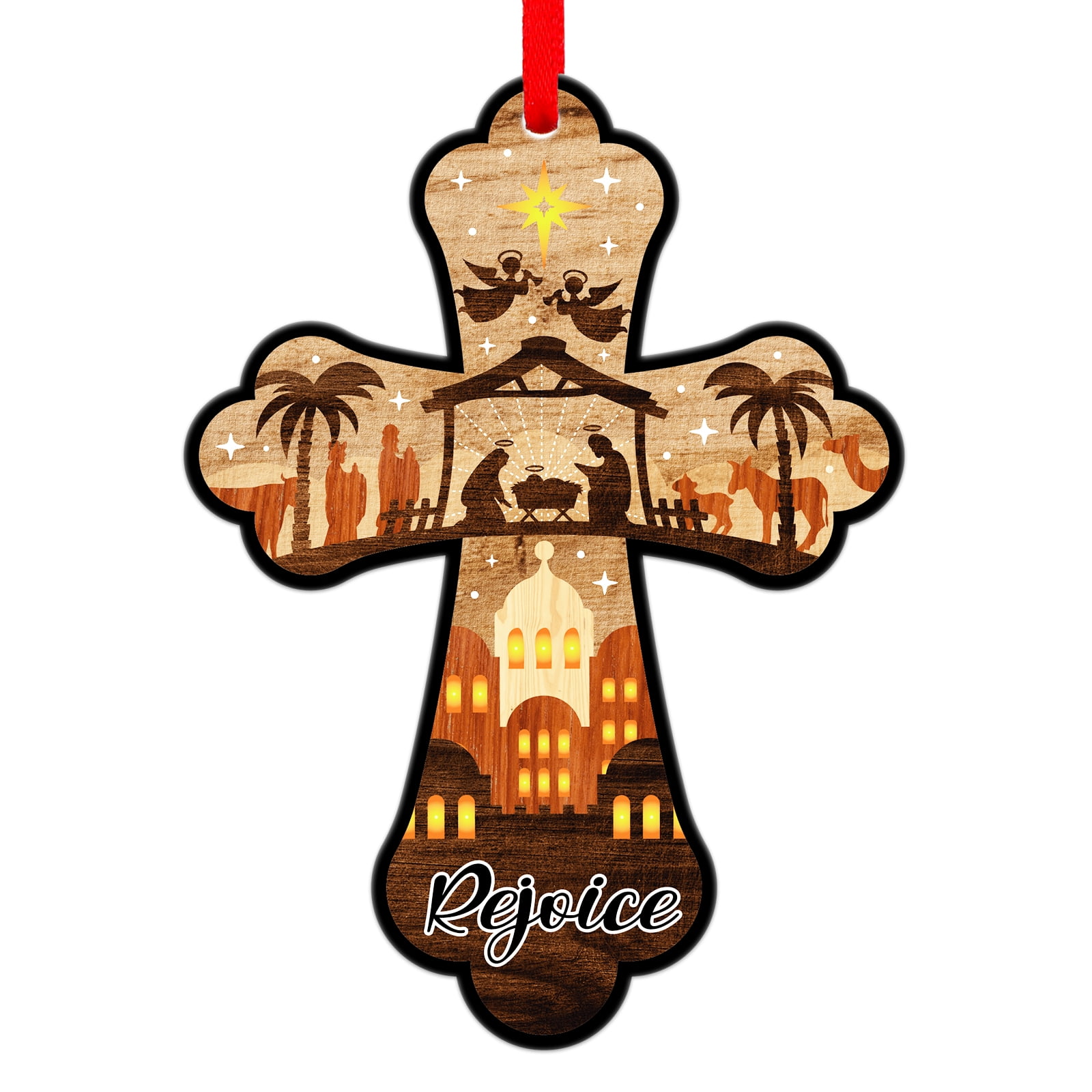 WaaHome 3" Nativity Scene Christmas Ornaments, Cross Christian Decorations for Tree, Birth of ...