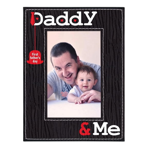 WaaHome New Dad Picture Frame - Black Leather Daddy & Me Photo Frame 4x6 First Time New Dad Picture Frame Fathers Day Decoration Gift for Home