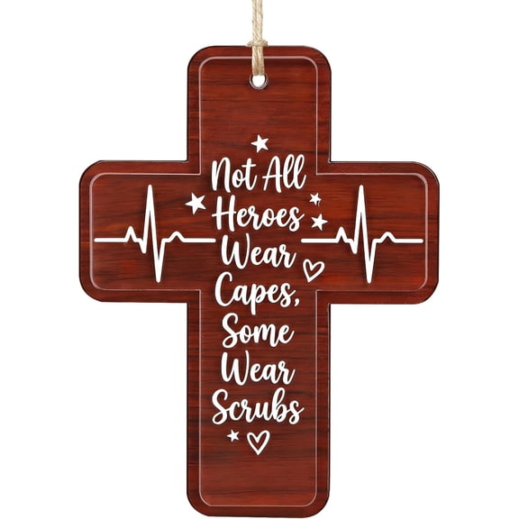 WaaHome Nurse Gifts for Women Cross Ornament Not All Heroes Wear Capes Some Wear Scrubs Wood and Acrylic Christmas Tree Decor Medical Graduation Appreciation Gift for RN LPN 2.75 x 3.54 Inches