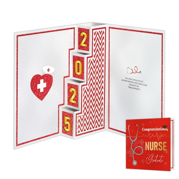 WaaHome Nurse Graduation Pop Up Card - 2025 Flash Gifts Gold Foiled Word 6"x6" Inches Convey Love and Care for Nursing Congratulations Promotions New Grad Nurses