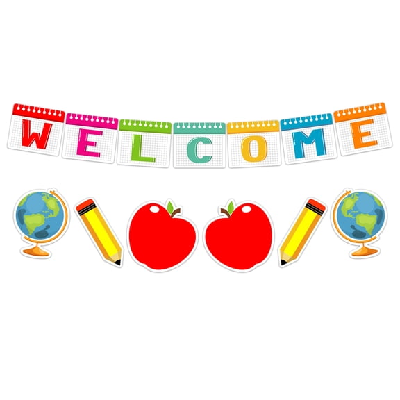 WaaHome Welcome Banner for Classroom Decorations, Pencil Welcome Back to School Bulletin Board Cutouts Set for Kindergarten Elementary Middle School Classroom Party Decorations