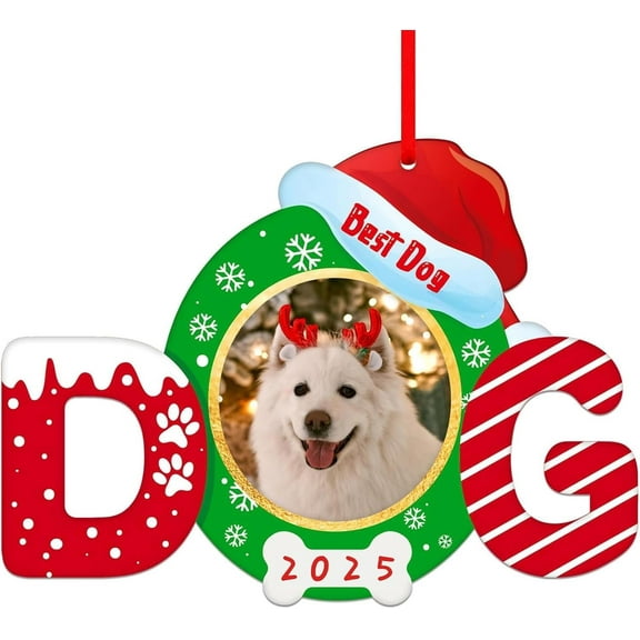 WaaHome Christmas Picture Frame for Dog - 2025 Christmas Ornaments Best Dog Ornaments for Xmas Tree Decorations Pet Puppy Ornaments Personalized Photo Frame Dogs Lovers Xmas Gifts Holiday Home Decor