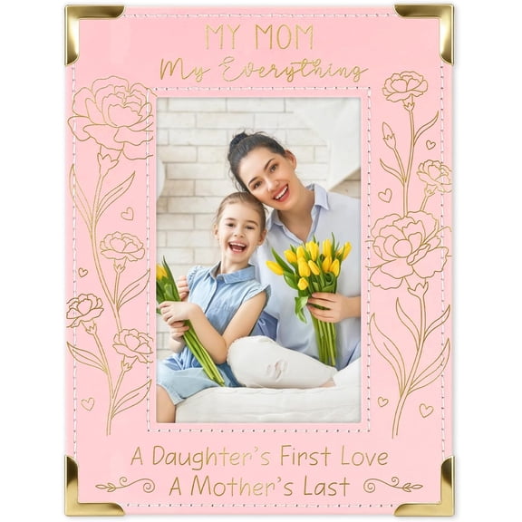 WaaHome Pink 4x6 Picture Frame Mothers Day Gifts for Mom Grandma from Son Daughter First Mothers Day Picture Frame for Tabletop Decorations Wood Leather Frame