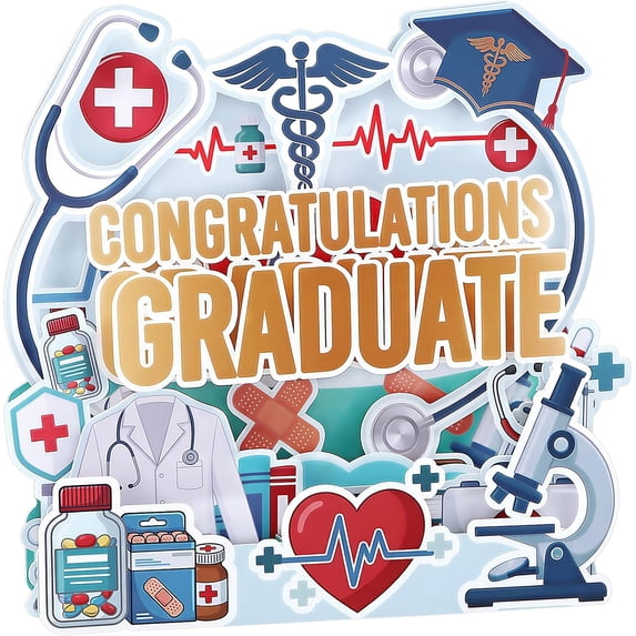 WaaHome Pop Up Medical Graduation Card - 5-Layered Congratulations Graduate Greeting Card for Future Doctors, Nurses, Med School Students - Includes Envelope and Blank Note Card