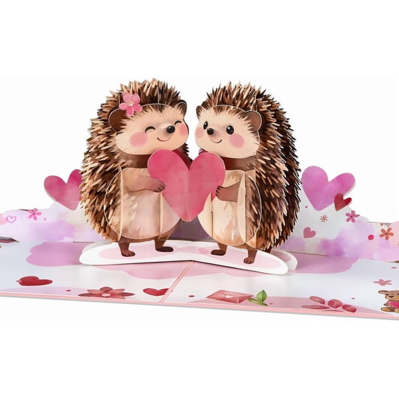 WaaHome Pop Up Valentines Day Card - Romantic 3D Hedgehog Valentine Pop Up Card for Wife, Husband, Girlfriend, Boyfriend Handcrafted Valentine's Day Anniversary with Envelope & Note