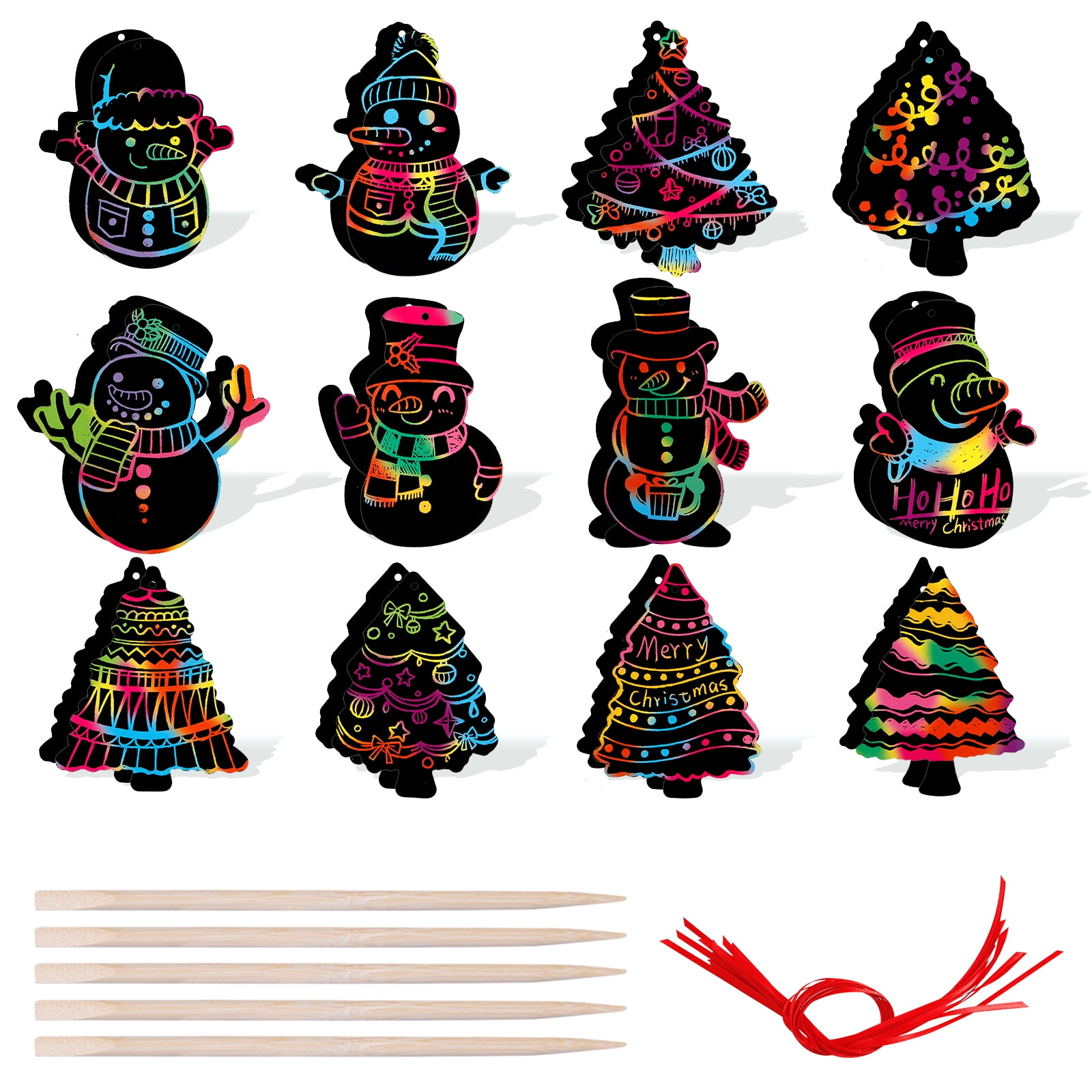 WaaHome Rainbow Color Scratch Christmas Ornaments 24pce Craft Supplies