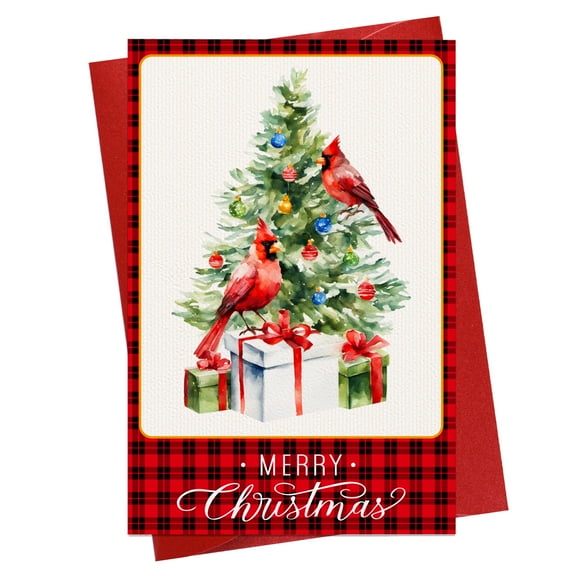 WaaHome Red Cardinal Christmas Card with Envelop 4" x 6" Religious Christmas Card Winter Grid Cardinal Personalized Christmas Greeting Cards Cardinal Holiday Greeting Card for Family Friends