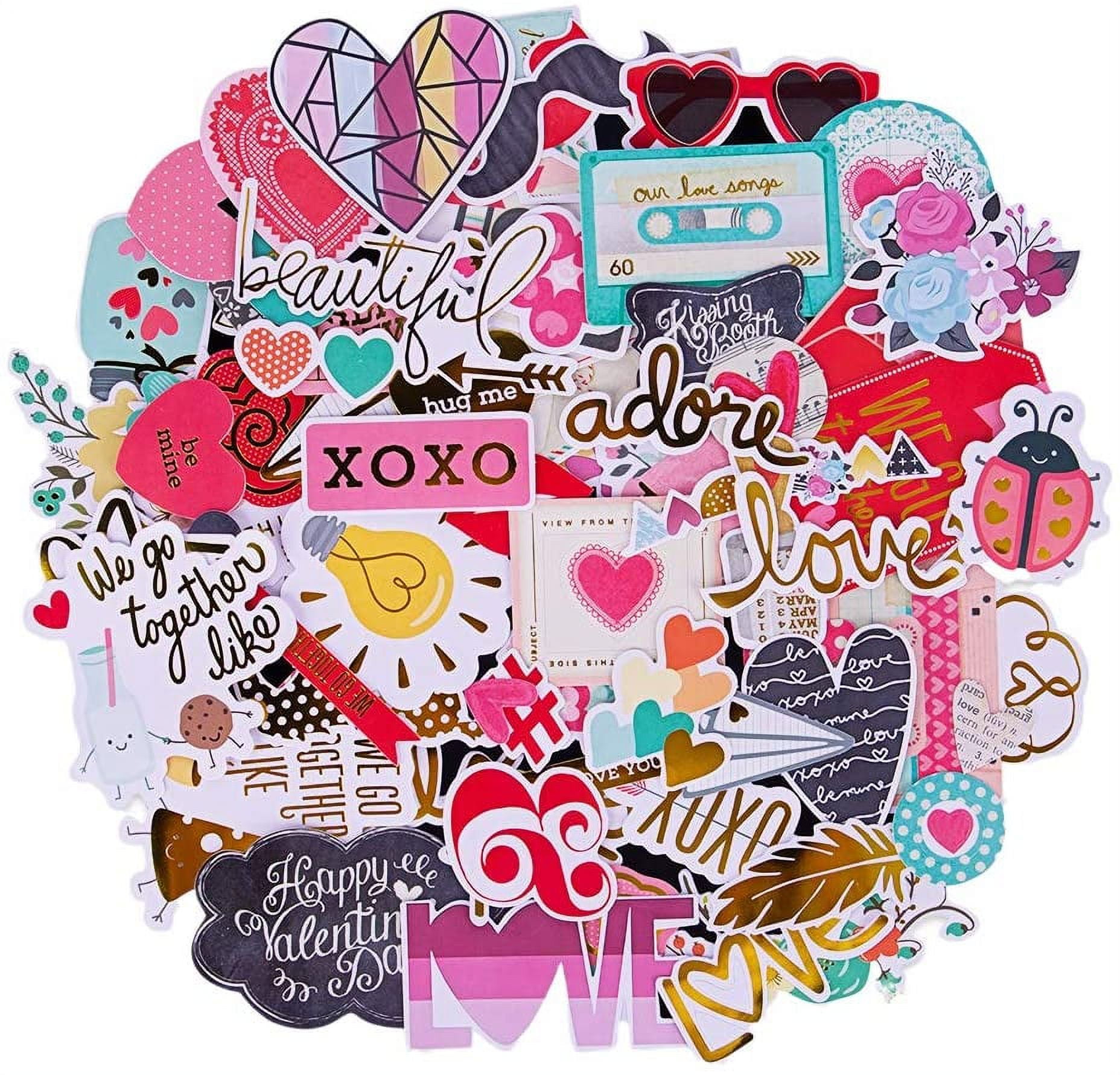 WaaHome Scrapbooking Supplies Ephemera Die Cuts Stickers (95 pcs Love)