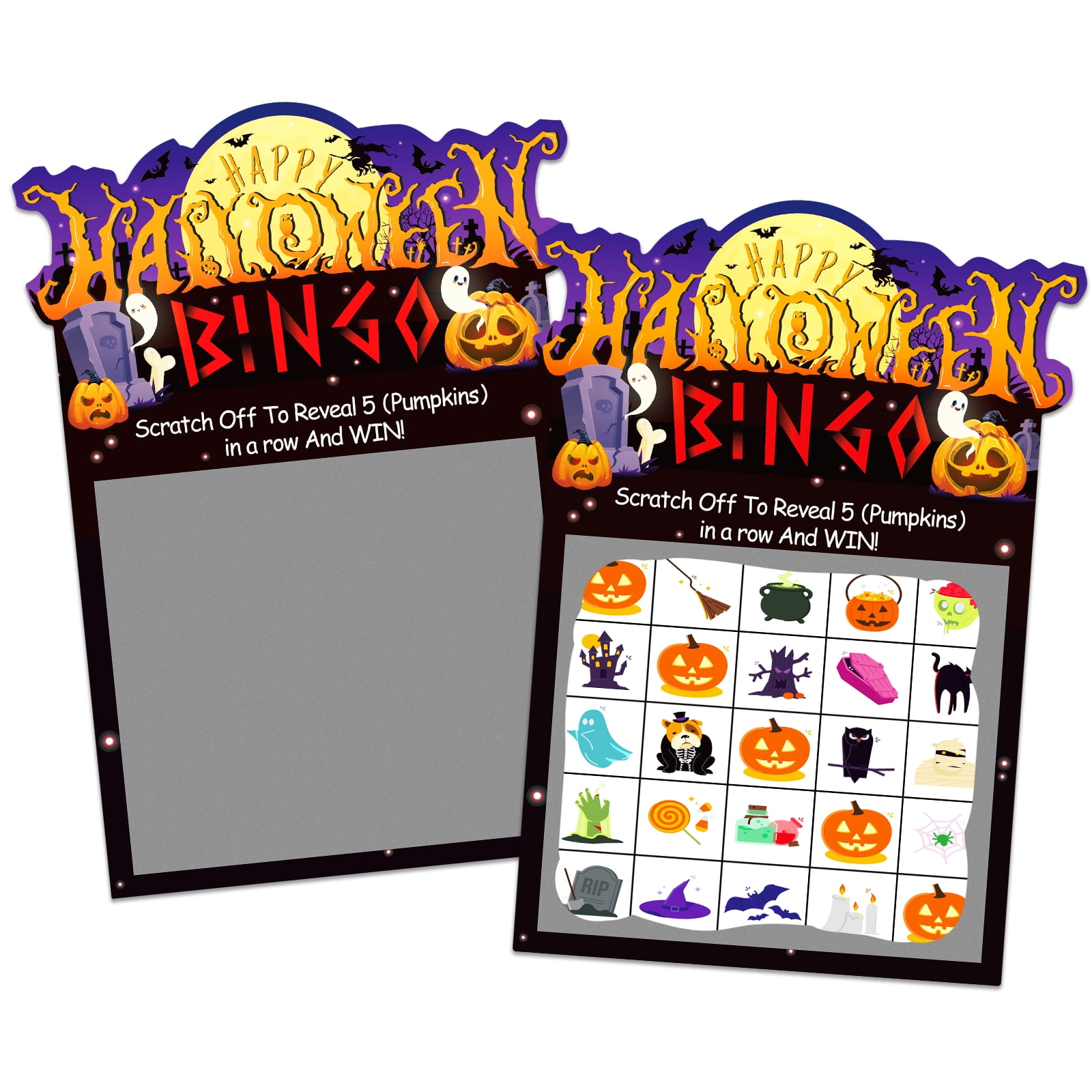 WaaHome Scratch Off Halloween Bingo Game Cards for Kids 26 Player Happy