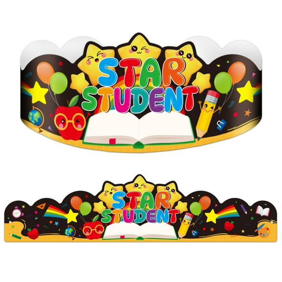 WaaHome Star Student Paper Crowns 24pcs Adjustable Paper Hats for student of the Week Back to School Supplies for Kids