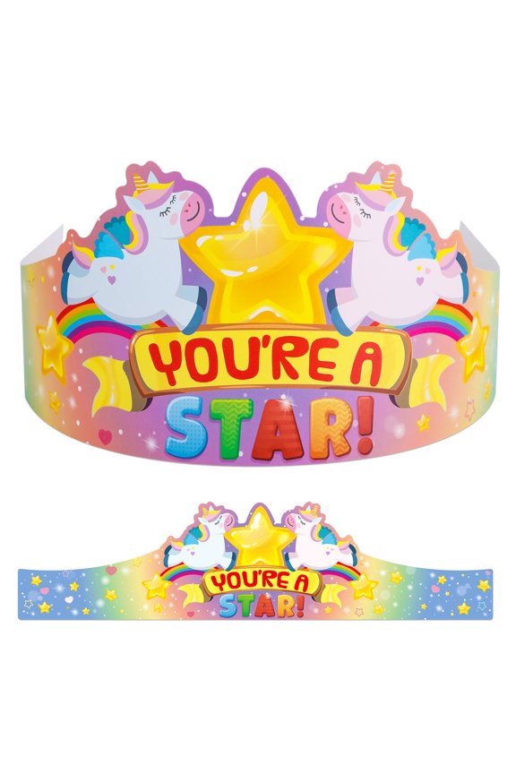 Star Student Paper Crowns 24pcs Adjustable Paper Hats for student of the Week Back to School Supplies for Kids