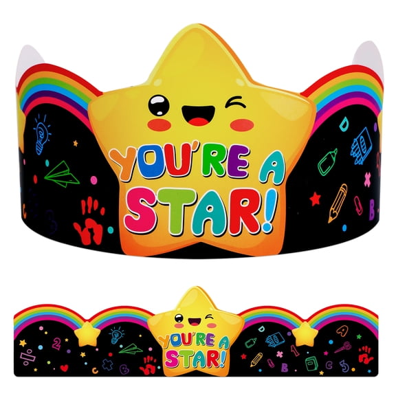 WaaHome Star Student Paper Crowns 24pcs Adjustable Paper Hats for student of the Week Back to School Supplies for Kids