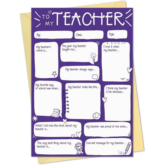 WaaHome Teacher Appreciation Card - Personalized Fill in the Blank Thank You Teacher Card from Student, Interactive Handcrafted DIY Appreciation Gifts (5.5x8)