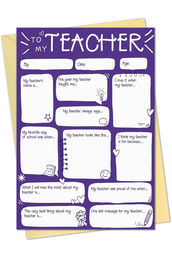 Teacher Appreciation Card - Personalized Fill in the Blank Thank You Teacher Card from Student, Interactive Handcrafted DIY Appreciation Gifts (5.5x8)