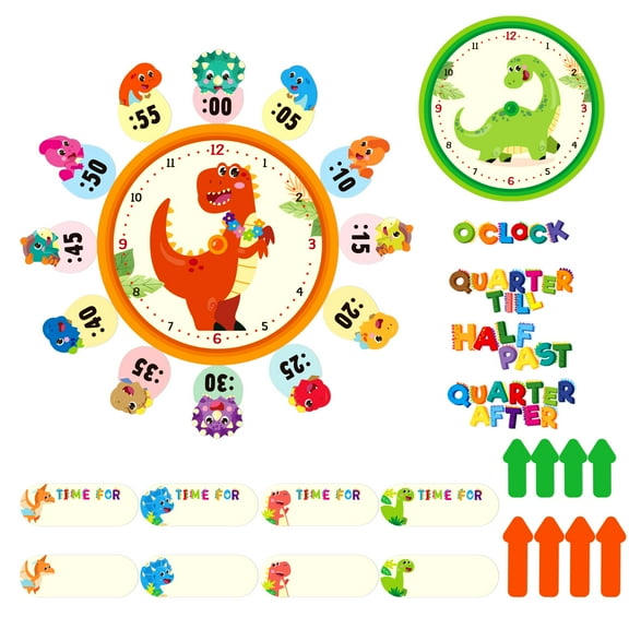 WaaHome 34PCS Telling Time Bulletin Board Set Decoration Clock for Kids Learning to Tell Time Telling Time Teaching Practice Clock for Bulletin Board Decorations Classroom Supplies