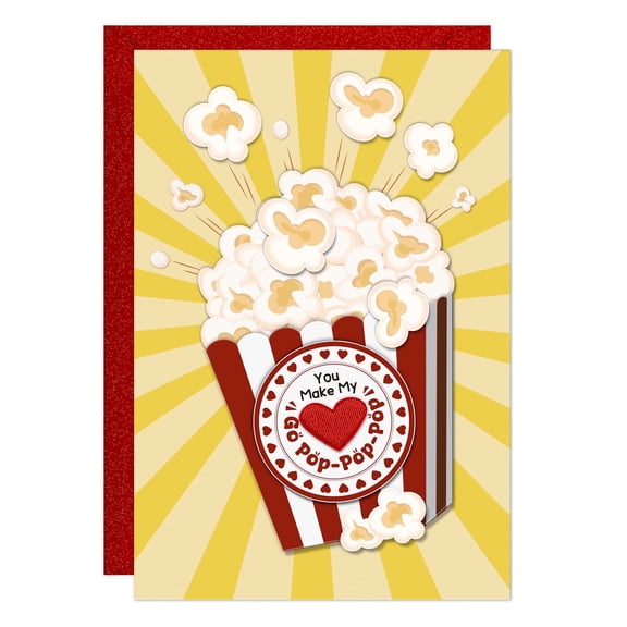 WaaHome Valentines Day Card for Him Her - You Make My Heart Pop - Popcorn Romantic Love Card for Husband Wife Boyfriend Girlfriend - Happy Valentines Greeting Card with Envelope & Sticker