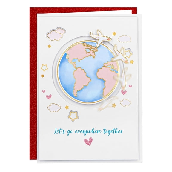 WaaHome Valentines Day Card for Him Her - Let's Go Everywhere Together - 360° Spinning Plane Love Card for Husband Wife Boyfriend Girlfriend - Anniversary, Birthday Card with Envelope & Sticker